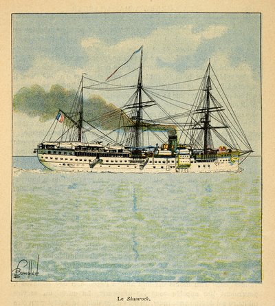 La Guerre à Madagascar - Histoire anecdotique des expéditions françaises de 1885-1895 par Henri Galli dit Galllichet, illustrée par Louis Bombled : Le navire-hôpital le « Shamrock » en route pour Madagascar - Louis Charles Bombled