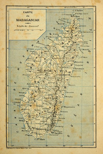 La Guerre à Madagascar-Histoire anecdotique des expéditions françaises de 1885-1895 par Henri Galli dit Galllichet (1854-1922), illustrée par Louis Bombled (1862-1927) : Carte de Madagascar, Collection privée - Louis Charles Bombled