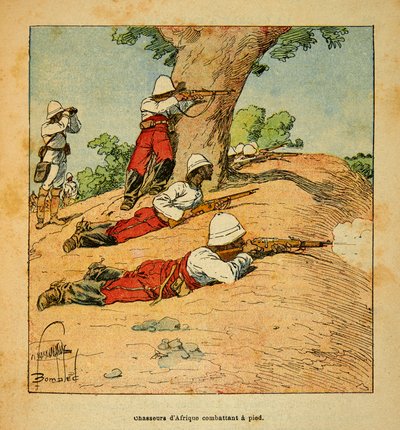 La Guerre à Madagascar-Histoire anecdotique des expéditions françaises de 1885-1895 par Henri Galli dit Galllichet (1854-1922), illustrée par Louis Bombled (1862-1927) : Chasseurs d