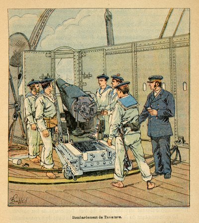La Guerre à Madagascar-Histoire anecdotique des expéditions françaises de 1885-1895 par Henri Galli dit Galllichet (1854-1922), illustrée par Louis Bombled (1862-1927) : Bombardement de Tamatave par la marine française, Collection privée - Louis Charles Bombled