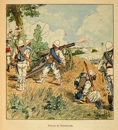 La Guerre à Madagascar - Histoire anecdotique des expéditions françaises de 1885-1895 par Henri Galli dit Gallichet (1854-1922), illustrée par Louis Bombled (1862-1927) : Défense de Tsarasaotra en 1895, Collection privée - Louis Charles Bombled