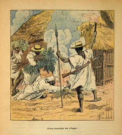 La Guerre à Madagascar : Les Hovas brûlant des villages - Louis Charles Bombled