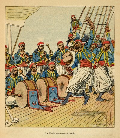 La Guerre à Madagascar : La nouba des turcos à bord du navire en route pour Madagascar - Louis Charles Bombled