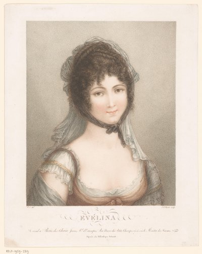 Jeune femme avec voile et cheveux bouclés relevés - Louis Charles Ruotte