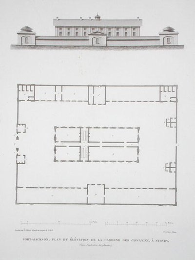 Plan et élévation du bâtiment des condamnés à Port Jackson, près de Sydney, de 