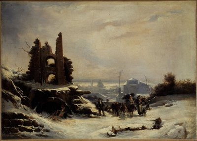 Le retour du marché (effet de neige sur Paris), vers 1830 (huile sur toile) - Louis Claude Mallebranche