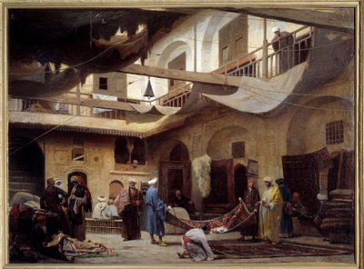 Le bazar de tapis dans le Khan-Khabil au Caire en 1866 - Louis Claude Mouchot