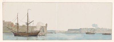 Vue sous le château St. Ange dans le port des galères à Malte (Voyage en Italie, en Sicile et à Malte - 1778) - Louis Ducros