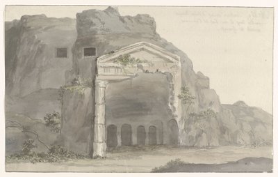 Tombes avec façade de style dorique taillée dans la roche aux environs de Syracuse Voyage en Italie, en Sicile et à Malte - 1778 (titre de la série) - Louis Ducros