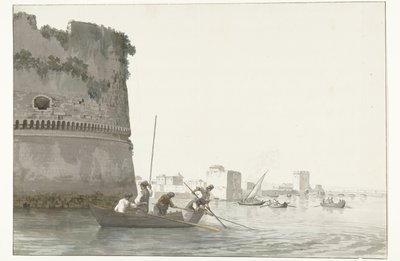 Pêcheurs de moules sur le Mare Piccolo près des fortifications de Tarente - Louis Ducros
