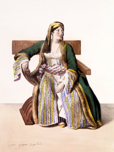 Une femme grecque de Livery - Planche XVI, gravée par Lemercier de 