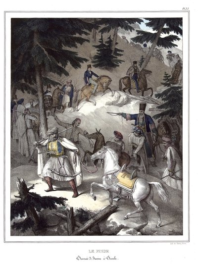 Le Pinde, traversée de Janina à Tricala. dans "Voyage à Athènes et Constantinople, ou collection de portraits grecs et ottomans, vues et costumes, peints sur place ou d