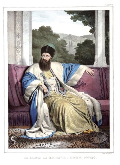 Le Prince de Moldavie, Michael Soutzo (1729-1830) - Voyage à Athènes et Constantinople, collection de portraits grecs et ottomans, vues et costumes, lithographies et coloriées par Louis Dupre (1789-1837), élève de David - Louis Dupré