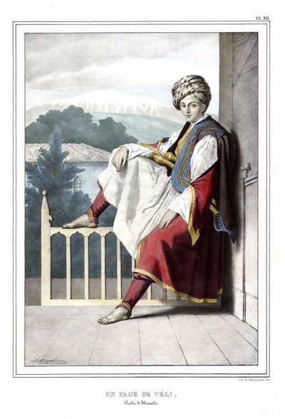 Une page de Veli, pacha de Thessalie, dans « Voyage à Athènes et Constantinople, ou collection de portraits, vues et costumes grecs et ottomans, peints sur place d
