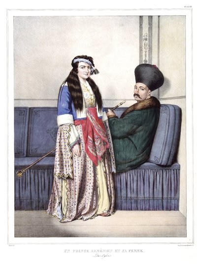 Un prince arménien et sa femme, Duzoglous. dans « Voyage à Athènes et Constantinople, ou collection de portraits grecs et ottomans, vues et costumes, peints sur place d