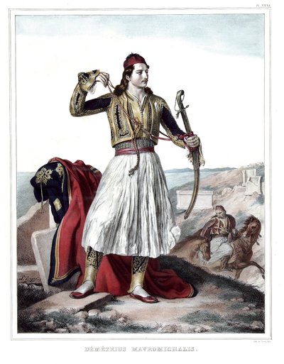 Démétrius Mavromichalis, soldat et patriote grec. dans « Voyage à Athènes et Constantinople, ou collection de portraits grecs et ottomans, vues et costumes, peints sur place d