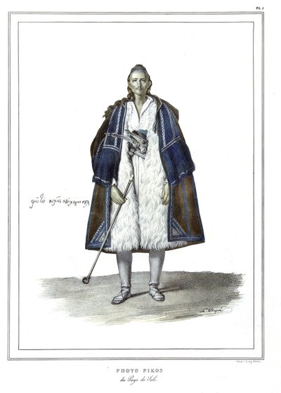 Photo Pikos du pays de Suli, dans « Voyage à Athènes et Constantinople, ou collection de portraits, vues et costumes grecs et ottomans, peints sur les lieux de nature, lithographiés et coloriés par Louis Dupré (1789-1837), élève de David.1825. - Louis Dupré