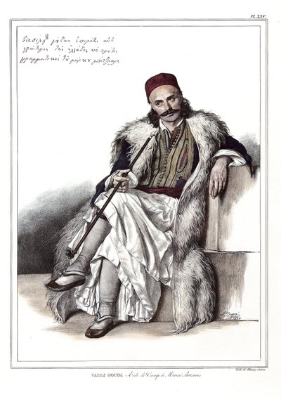 Vasili Gouda, aide de camp de Marc Botzaris (1788-1823). dans « Voyage à Athènes et Constantinople, ou collection de portraits grecs et ottomans, vues et costumes, peints sur place d