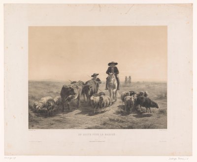 Boer en herder met koeien en schapen op weg naar de markt - Louis Emmanuel Soulange Teissier