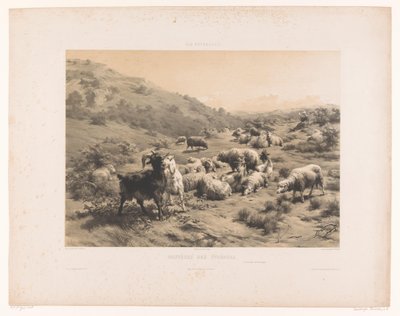 Bergère avec chèvres et moutons dans les Pyrénées - Louis Emmanuel Soulange Teissier