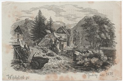 Village de montagne à la confluence de deux ruisseaux - Louis Etienne Watelet