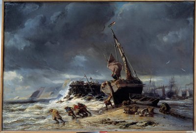 Marée basse, départ pour la pêche - Louis Eugene Gabriel Isabey