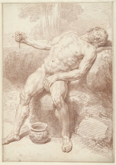 Nu masculin assis, penché en arrière - Louis Fabritius Dubourg