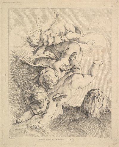 Trois cupidons faisant une culbute, un aigle à droite - Louis Felix de la Rue