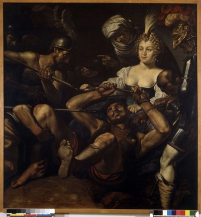 Samson et Dalila : Samson perd sa force alors que Dalila lui coupe les cheveux - Louis Finsonius or Finson