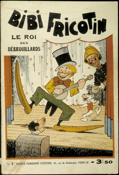 Bibi Fricotin, le roi des arnaqueurs (jouant du banjo sur scène) - couverture du N° 7. Par Louis Forton (1879-1934) - Louis Forton