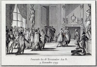 Consulat: "Napoléon Bonaparte (1769-1821) à la réunion de Saint Cloud le 18 brumaire (9/11/1799)" Le Coup d