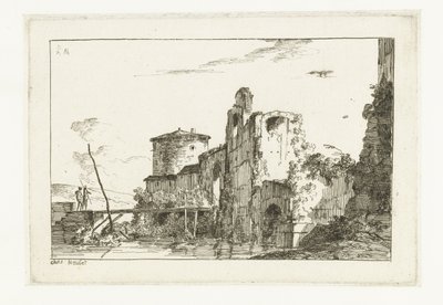 Fort et un pont sur la rivière - Louis Gabriel Moreau