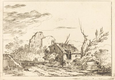 Cabane au pont - Louis Gabriel Moreau the Elder