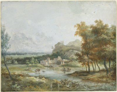 Paysage italien avec une partie de bateau - Louis Gabriel Moreau the Elder