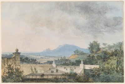 Vue panoramique sur un parc en terrasses - Louis Gabriel Moreau the Elder