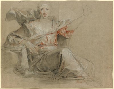 Femme assise, le bras gauche levé - Louis Galloche
