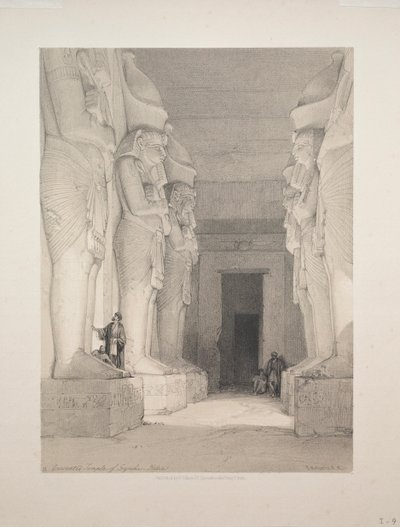 Égypte et Nubie : Volume I - N° 9, Temple excavé de Gyrshe, Nubie, 1838 - Louis Haghe