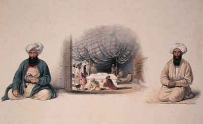 Khan Shereen Khan et Hagee Khan Kaiker encadrant une vue intérieure du tombeau de Dost Mohamed, de 