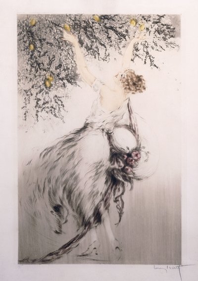 Fille cueillant des citrons - Louis Icart