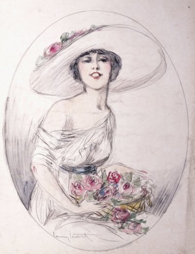 Fille avec Bouquet de Fleurs - Louis Icart
