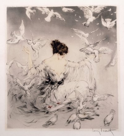 Fille avec des Colombes - Louis Icart