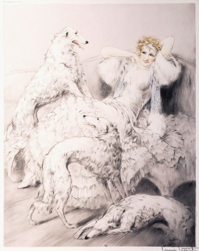 Fille avec un Borzoi - Louis Icart