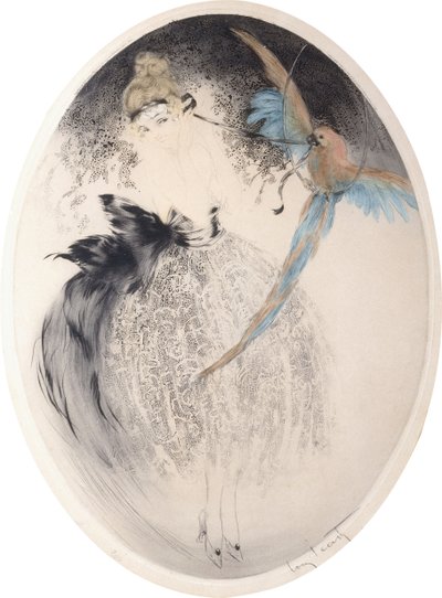 Dame avec Perroquet - Louis Icart