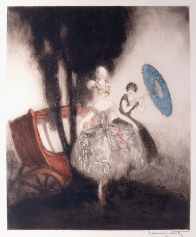 Deux filles se préparant à entrer dans une calèche - Louis Icart