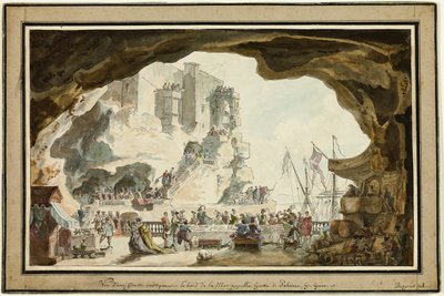 Vue de la Grotta di Palazzo avec banquet - Louis Jean Desprez
