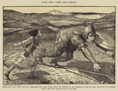 David, avec une fronde, tue Goliath - Louis John Rhead