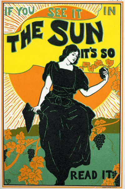 Littérature. The Sun, journal. Affiche de Louis Rhead, USA, vers 1890 (affiche) - Louis John Rhead