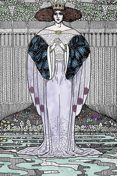 Représentation de la Dame du Lac (Nimue, Viviane) Illustration par Louis Rhead (1858-1926) pour « Le roi Arthur et ses chevaliers » - Louis John Rhead