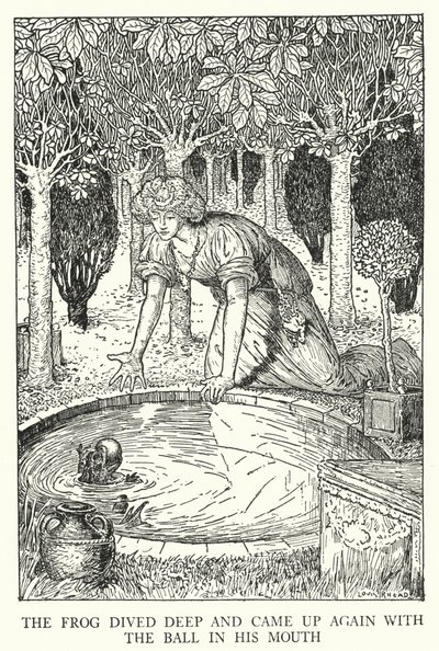 La grenouille plongea profondément et remonta avec la balle dans sa bouche - Louis John Rhead