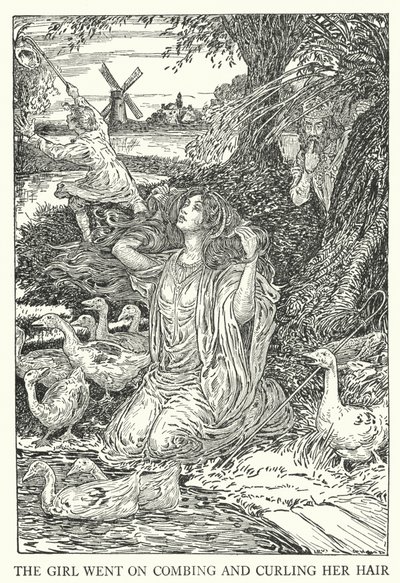 La fille continua à peigner et à boucler ses cheveux - Louis John Rhead